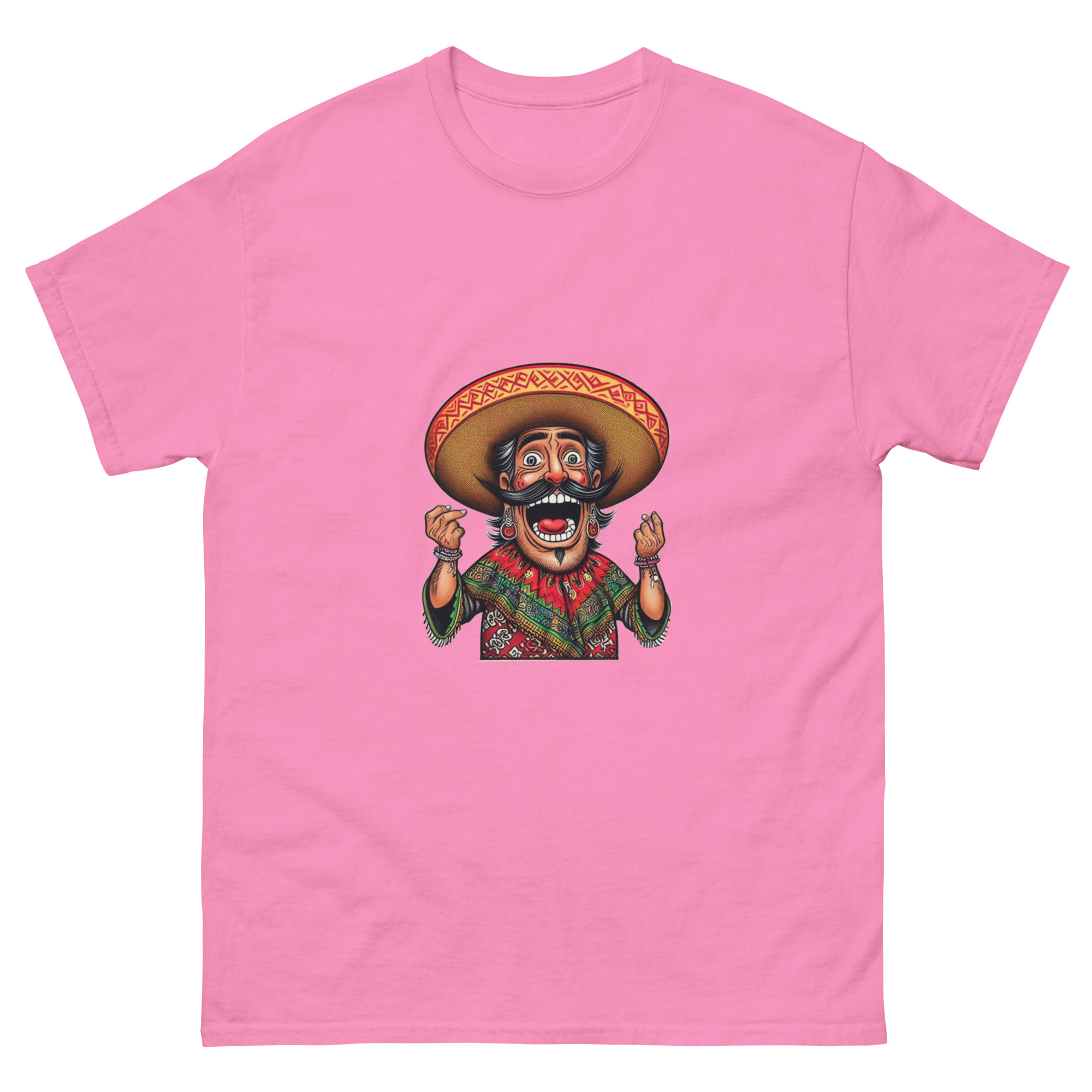 A humorous illustration of a loteria card with a blurred character in a sombrero and a shirt with colorful patterns. funny mexican loteria t shirt