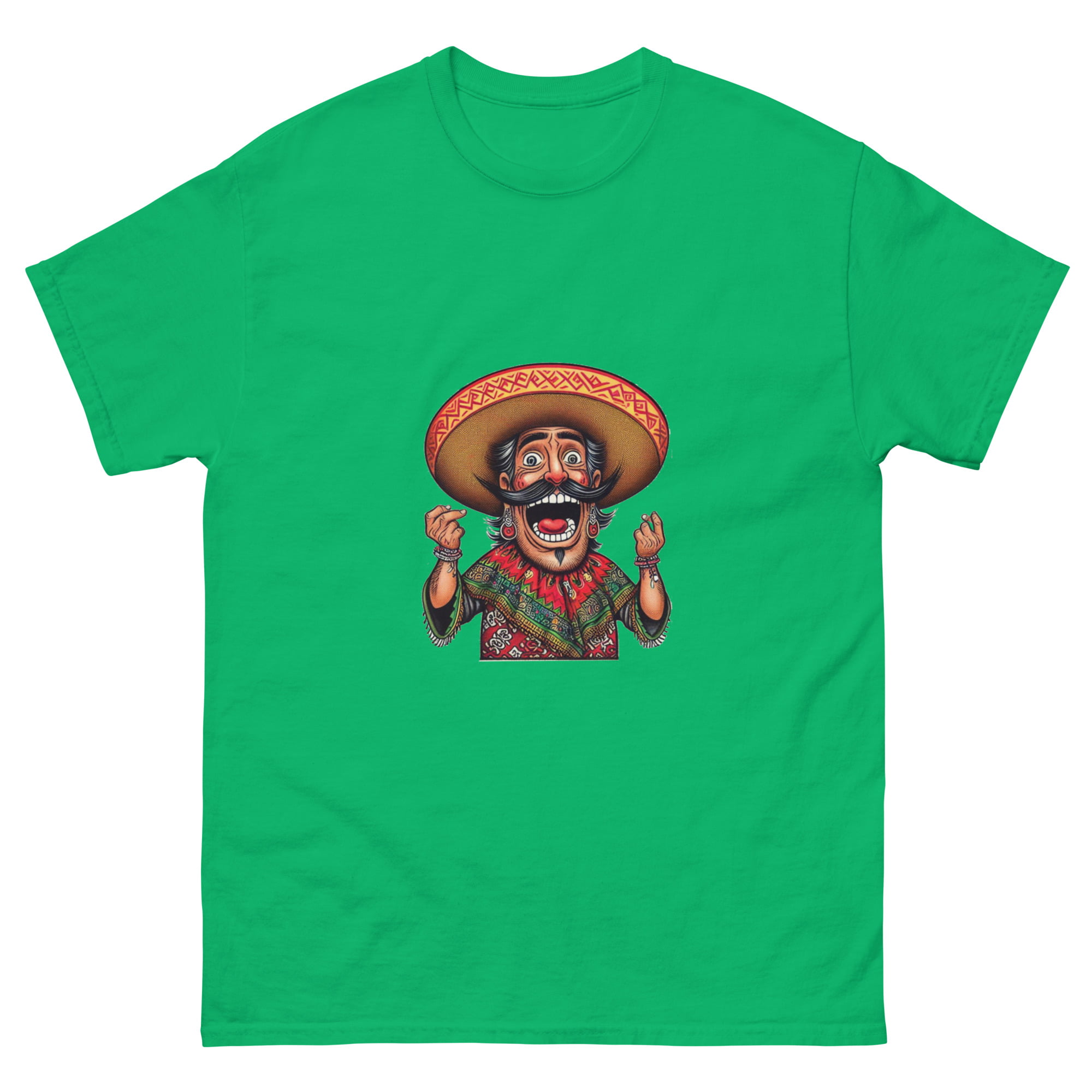 A humorous illustration of a loteria card with a blurred character in a sombrero and a shirt with colorful patterns. funny mexican loteria t shirt